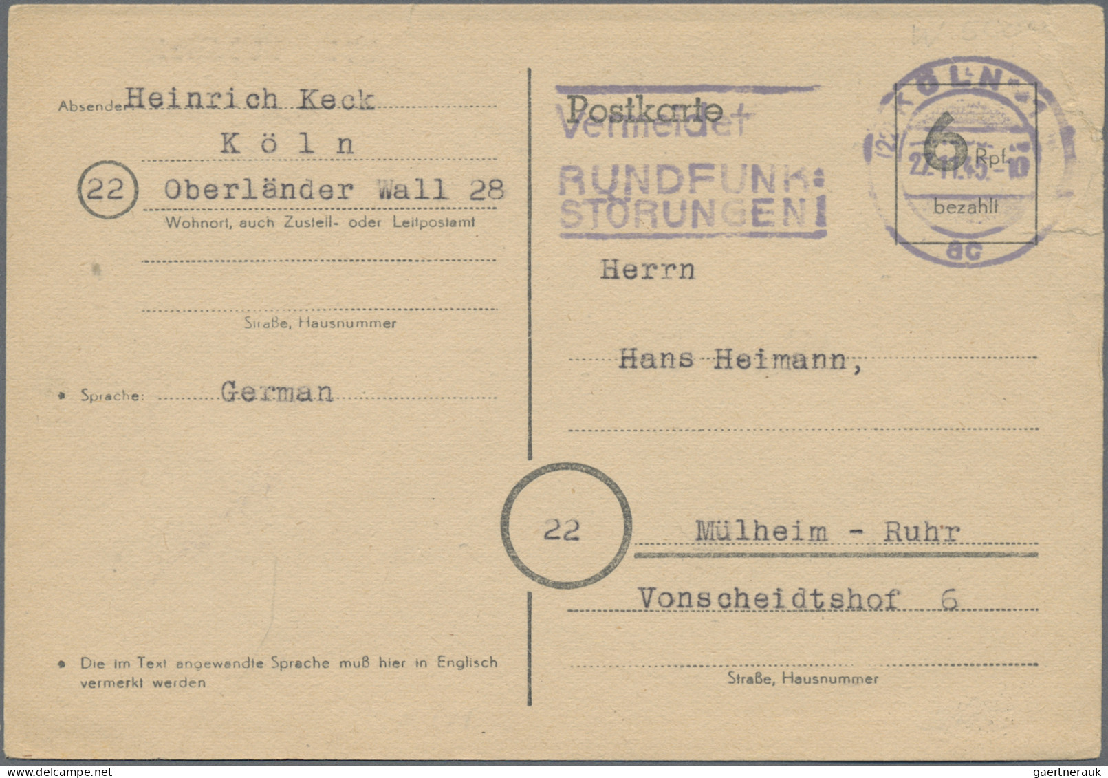 Alliierte Besetzung - Gebühr Bezahlt: 1945/1946, Partie Von Ca. 416 Briefen Und - Sonstige & Ohne Zuordnung