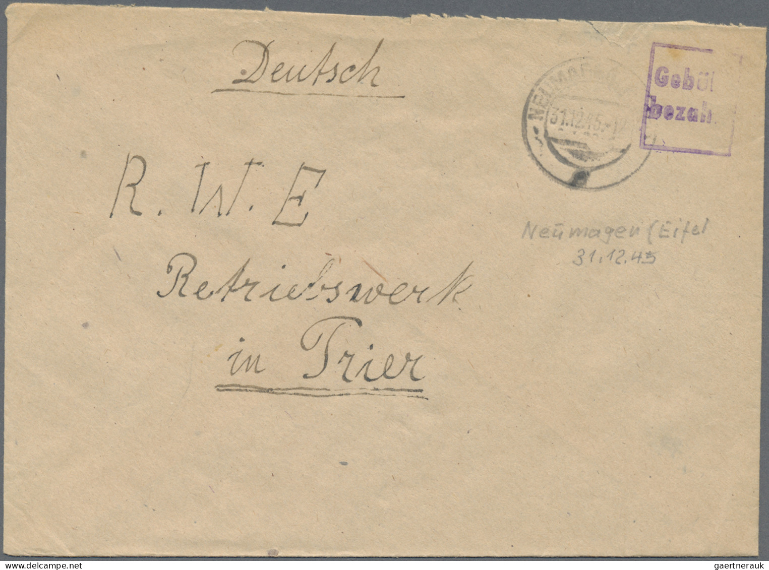 Alliierte Besetzung - Gebühr Bezahlt: 1945/1946, Partie Von Ca. 416 Briefen Und - Other & Unclassified