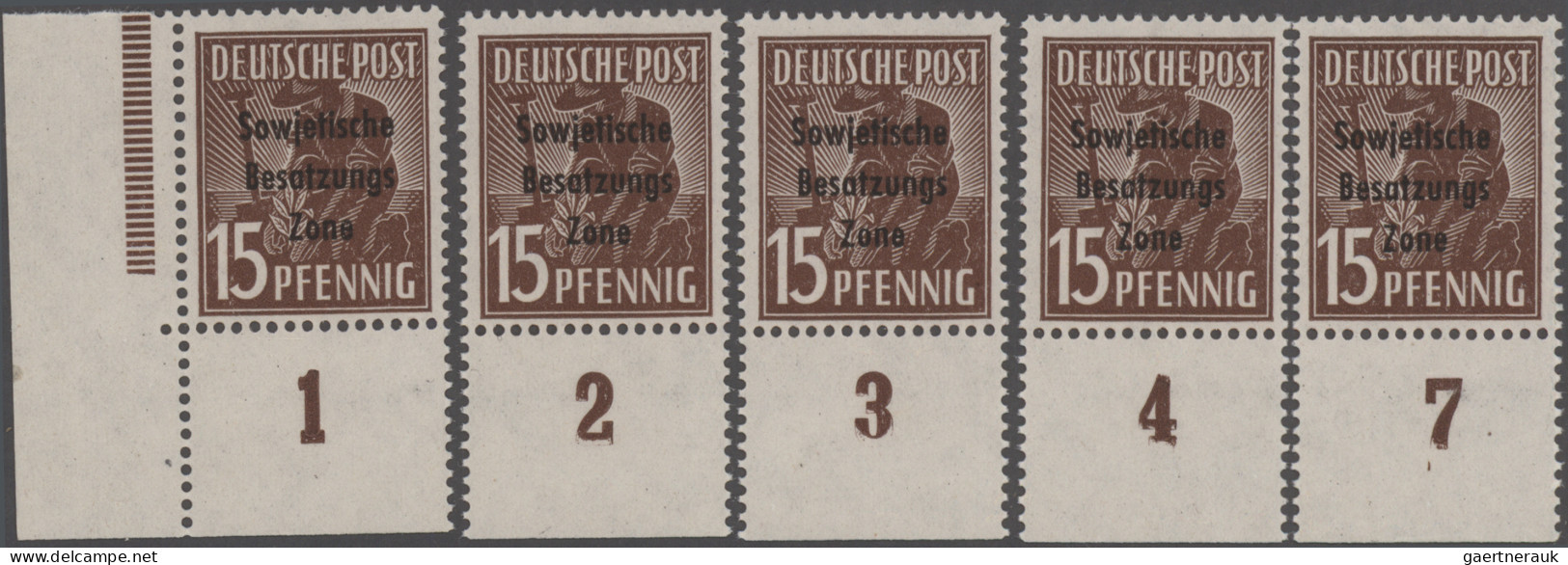 Sowjetische Zone: 1948, Maschinenaufdrucke Auf 15 Pf Arbeiter Dunkelbraun, Fünfm - Sonstige & Ohne Zuordnung