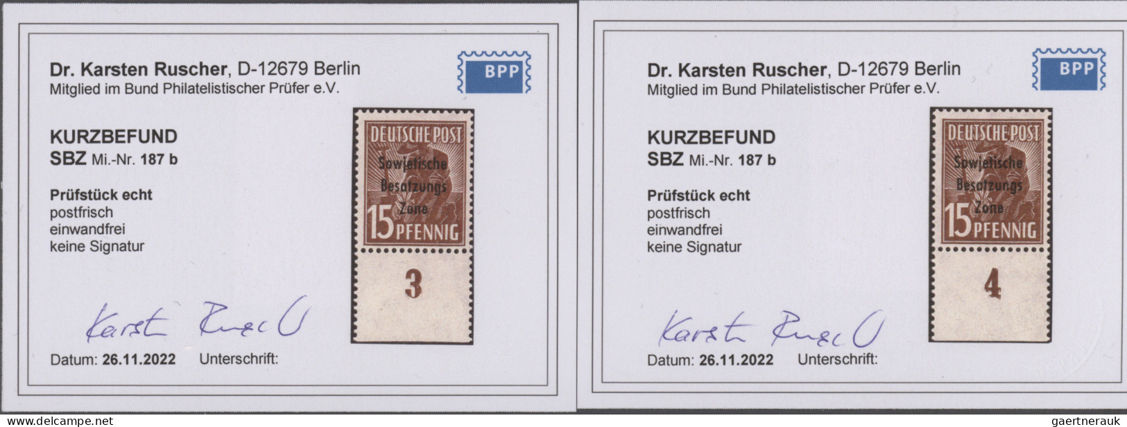 Sowjetische Zone: 1948, Maschinenaufdrucke Auf 15 Pf Arbeiter Dunkelbraun, Fünfm - Autres & Non Classés