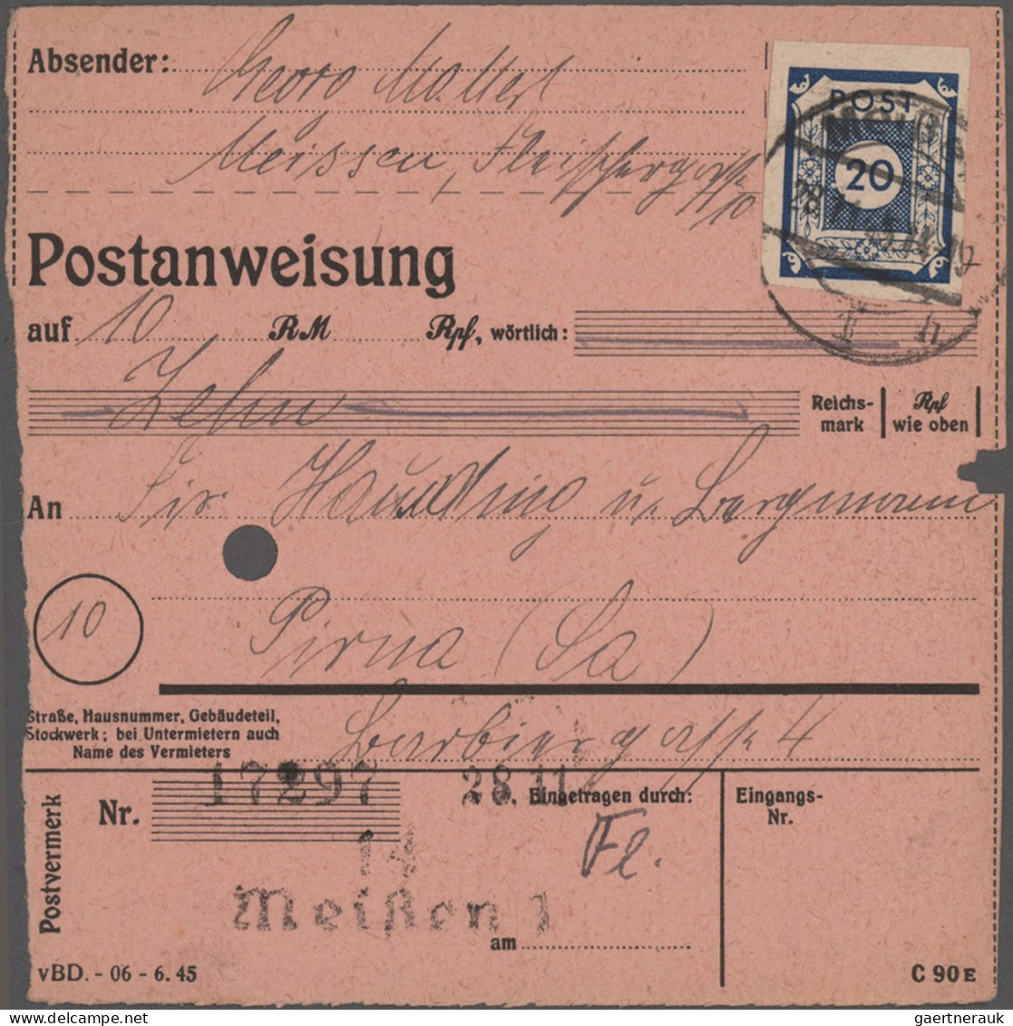 Sowjetische Zone - Ost-Sachsen: 1945, Freimarken Ziffern, Partie Von Zwölf Posta - Sonstige & Ohne Zuordnung