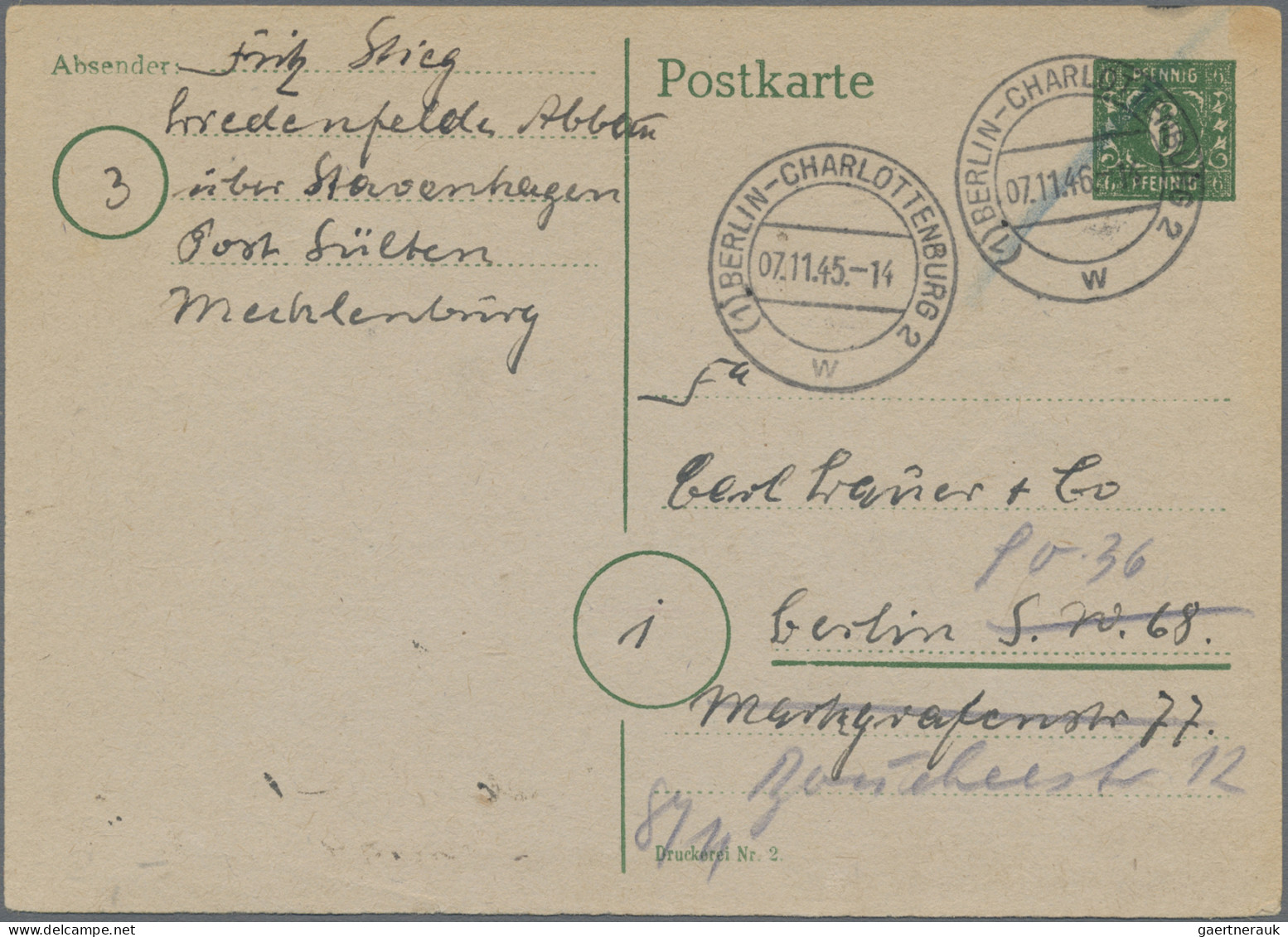 Sowjetische Zone - Ganzsachen: 1945/1946, Ausgabe Für MVP (OPD Schwerin), Sammlu - Other & Unclassified