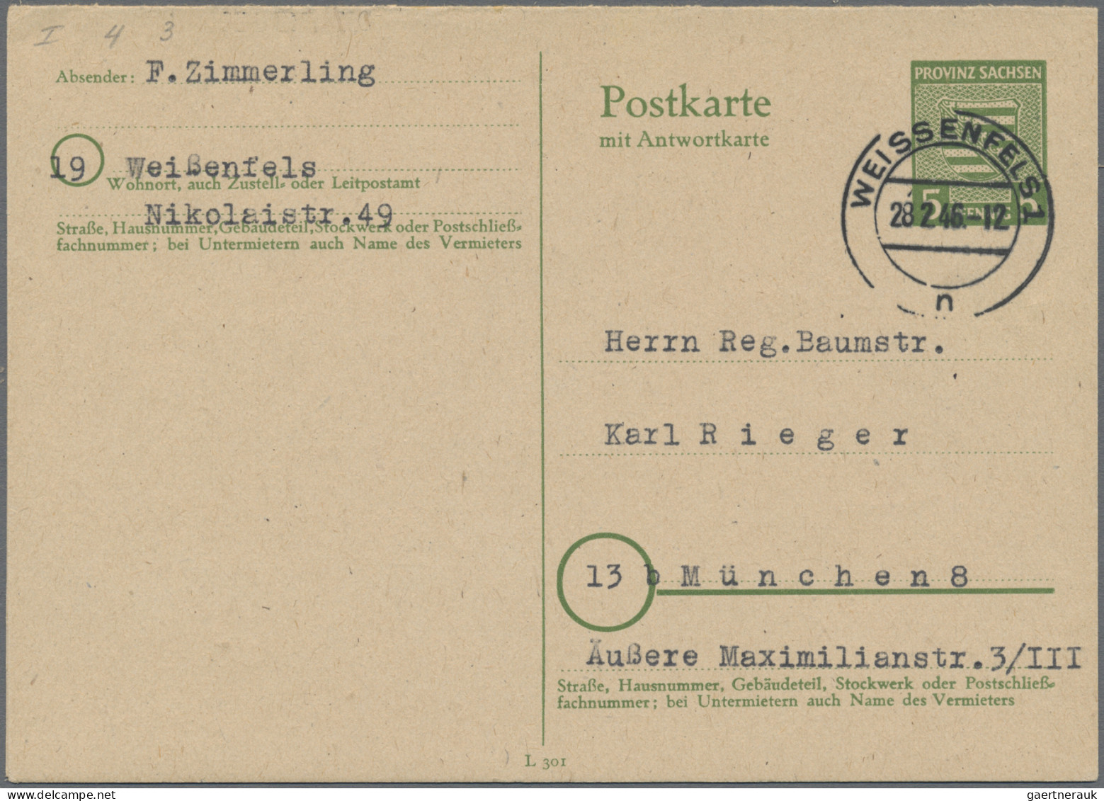 Sowjetische Zone - Ganzsachen: 1945/1946, Saubere Sammlung Von 34 Gebrauchten Un - Other & Unclassified