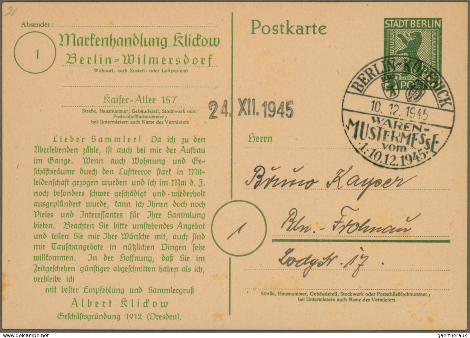 Sowjetische Zone - Ganzsachen: 1945/1946, Saubere Sammlung Von 55 Gebrauchten Un - Sonstige & Ohne Zuordnung