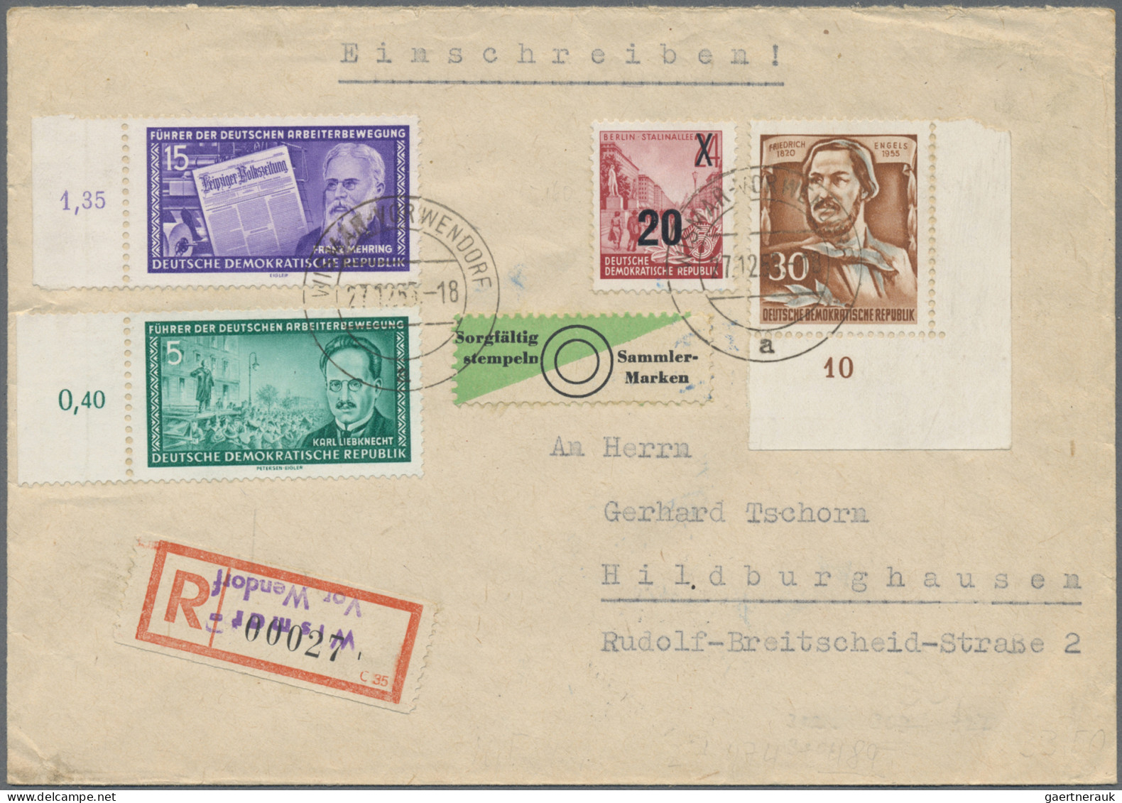 DDR: 1950/1964, Partie von 27 Briefen und Karten mit interessanten Frankaturen d