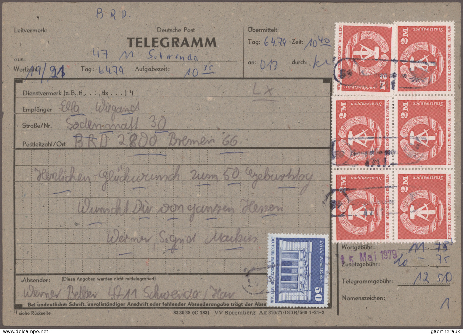 DDR: 1952/1989, Bestand mit einigen hundert Briefen und Karten, dabei FDCs, ZKD-