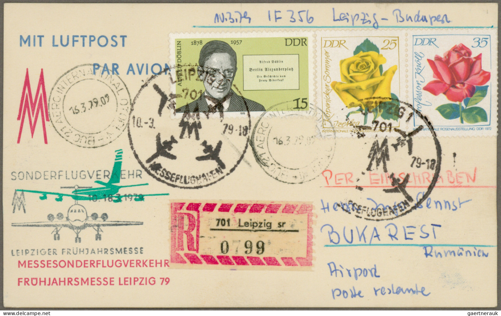 DDR: 1955/1980, Partie von 33 besseren Briefen und Karten, dabei 3 DM und 5 DM F