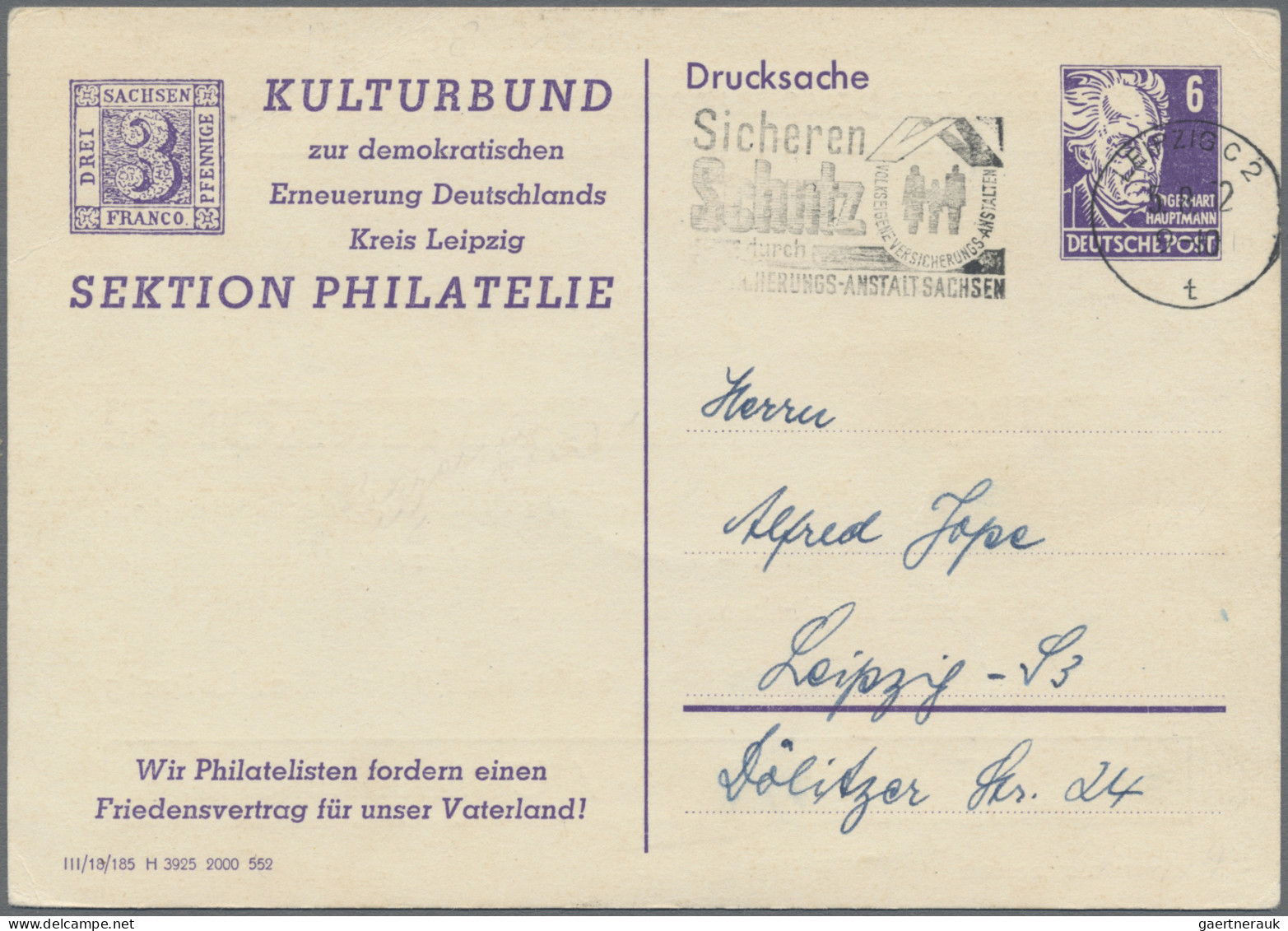 DDR - Privatganzsachen: 1951/1952, Privatganzsachenkarte 6 Pfg. Hauptmann (PP1), - Andere & Zonder Classificatie