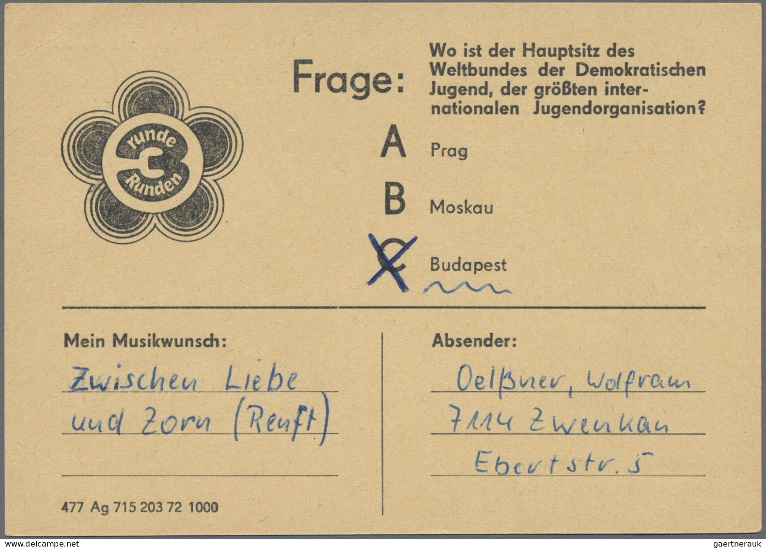 DDR - Besonderheiten: 1973, Spendenmarken Weltfestspiele, Lot mit sieben Tippsch