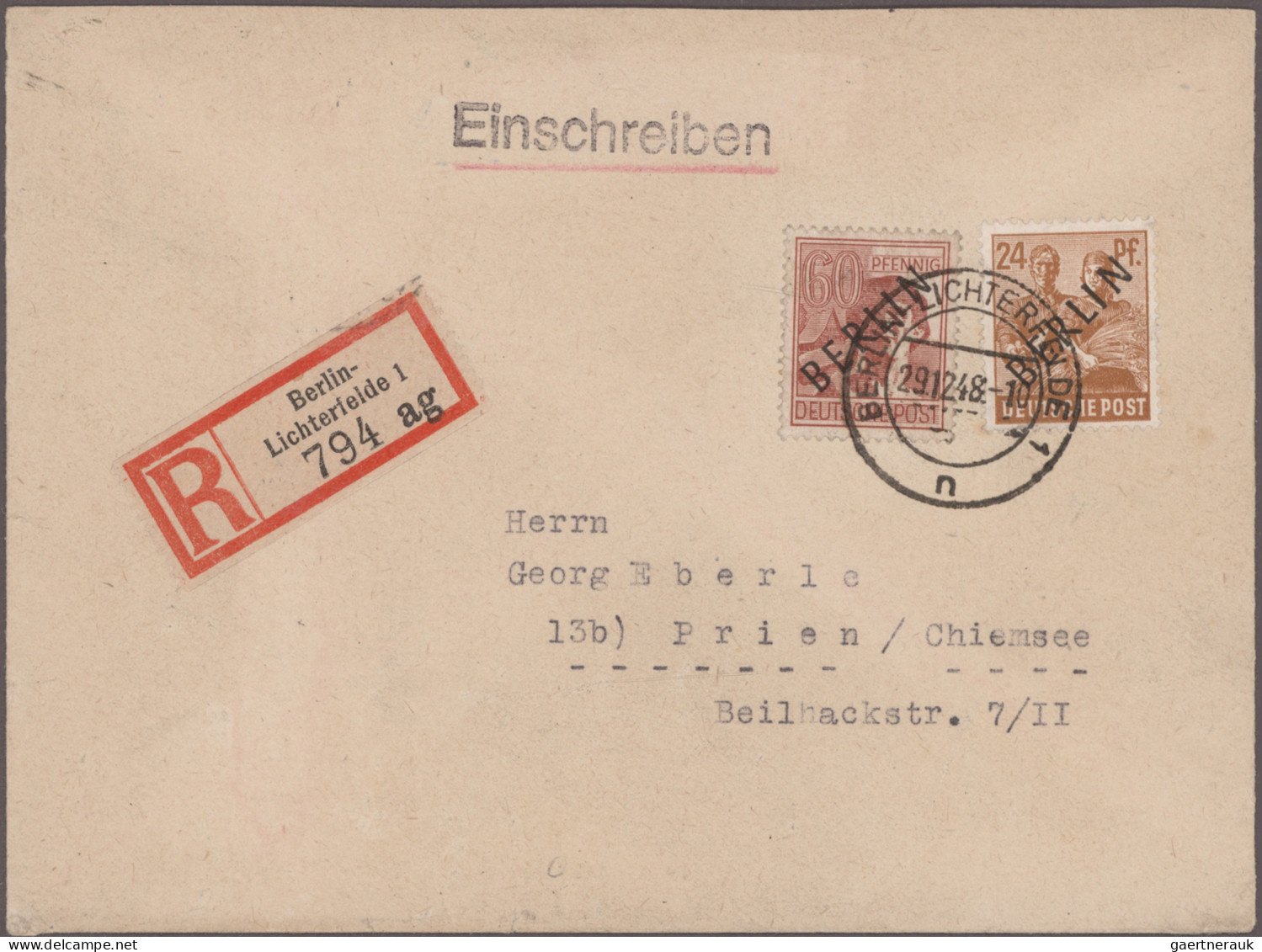 Berlin: 1948/1949, Sechs Belege Mit Schwarzaufdrucken, Dabei Ein Brief Mit 6 Pf - Storia Postale