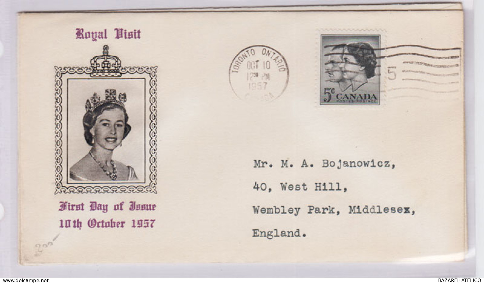 CANADA 1957 VISITA REALE 5 CENTESIMI SU BUSTA FDC  - 1952-1960