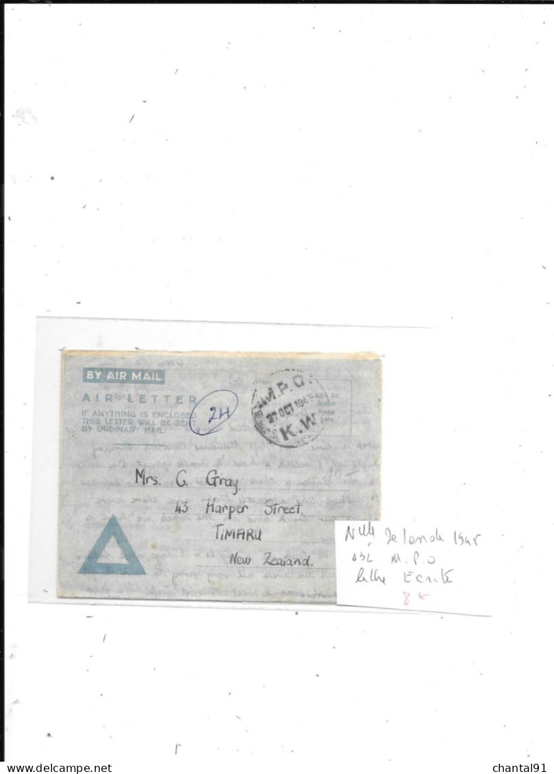 NOUVELLE ZELANDE LETTRE ECRITE OBL MPO 1945 - Cartas & Documentos