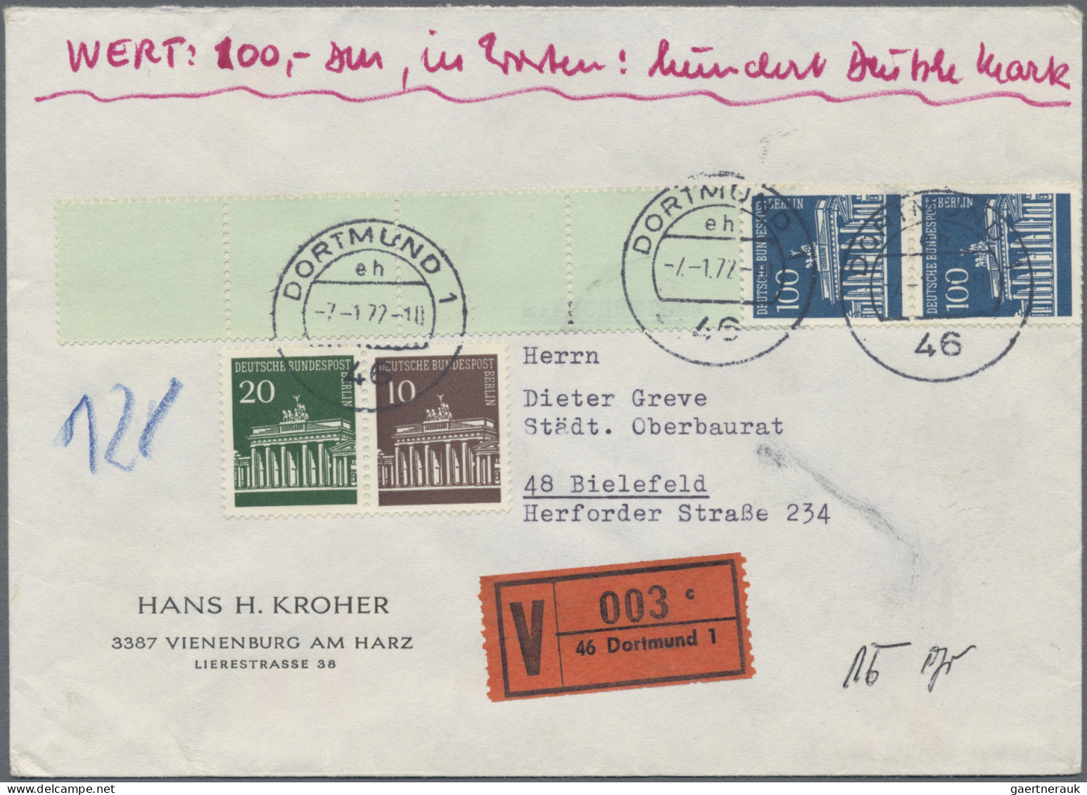 Berlin - Rollenmarken: 1961/1972, Rollenendstreifen RE1+4 Auf Brief, Saubere Par - Rollenmarken