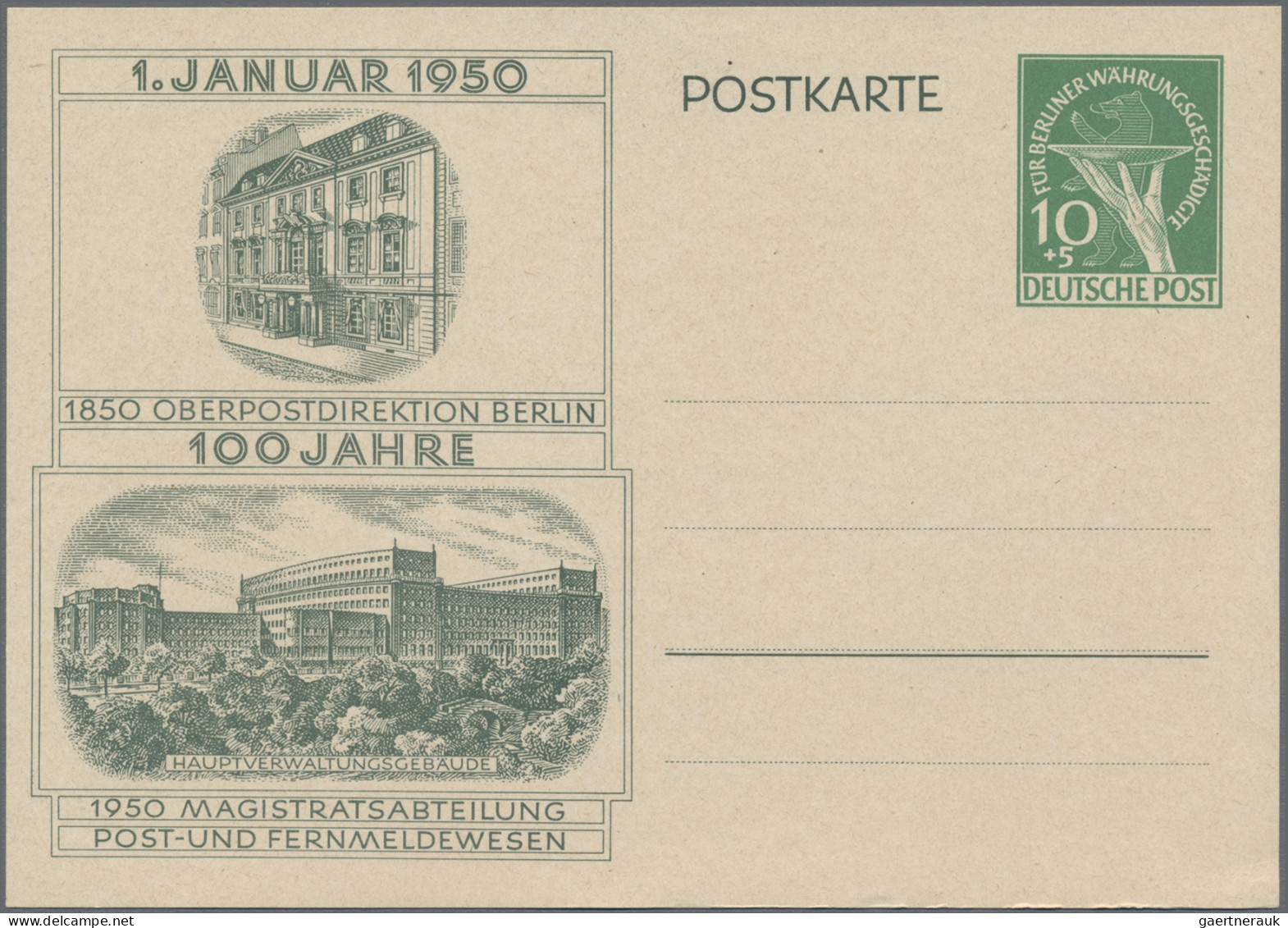 Berlin - Ganzsachen: 1950/1951, 10+5 Pf. "Berliner Währungsgeschädigte" Bild-Gan - Altri & Non Classificati