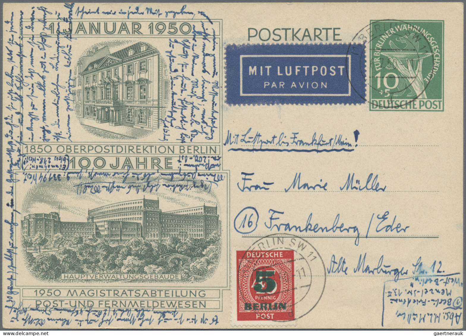 Berlin - Ganzsachen: 1950/1951, 10+5 Pf. "Berliner Währungsgeschädigte" Bild-Gan - Autres & Non Classés