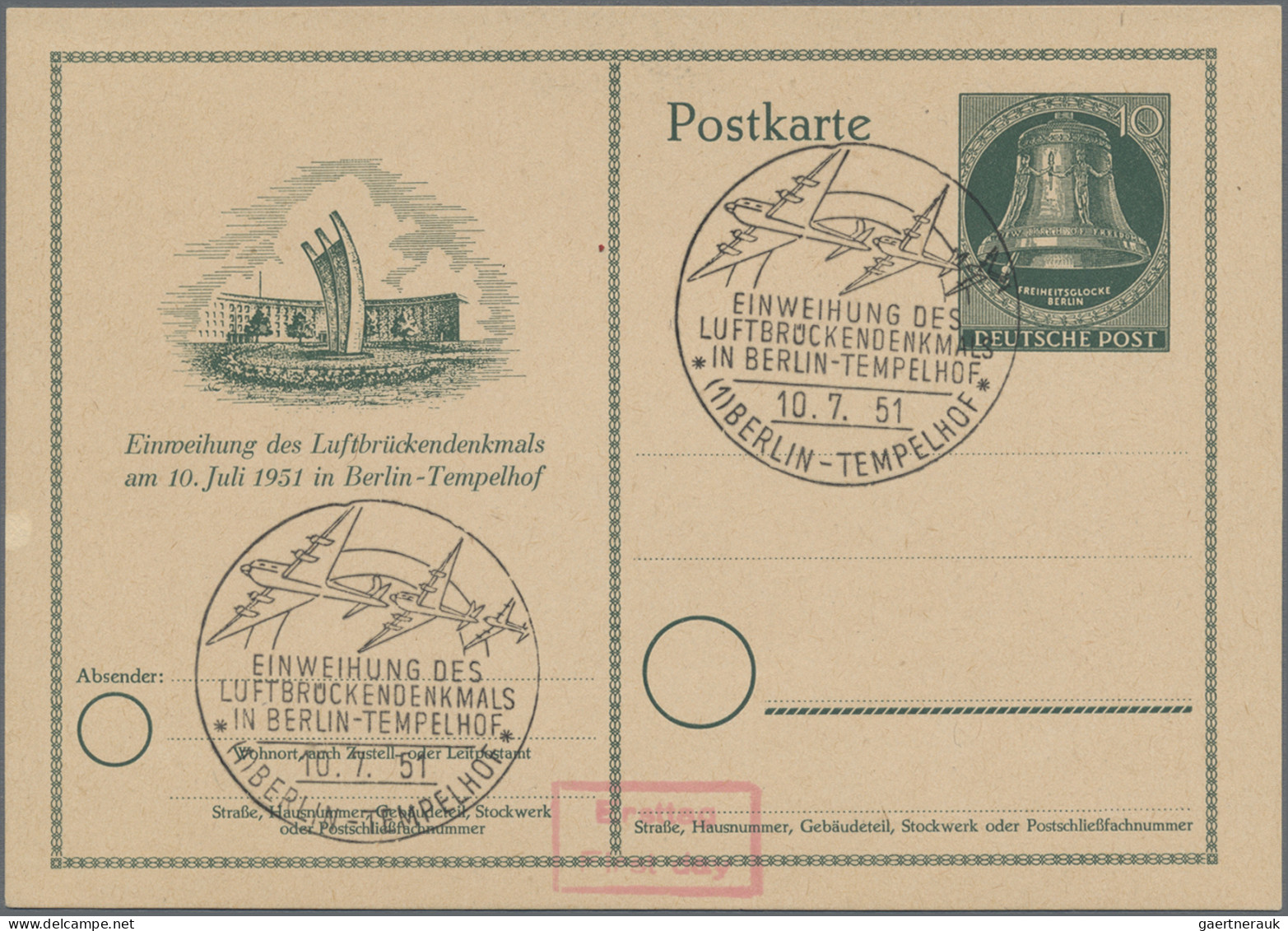 Berlin - Ganzsachen: 1951/1952, Lot Mit 14 Ganzsachen, Dabei "Freiheitsglocke Kl - Otros & Sin Clasificación