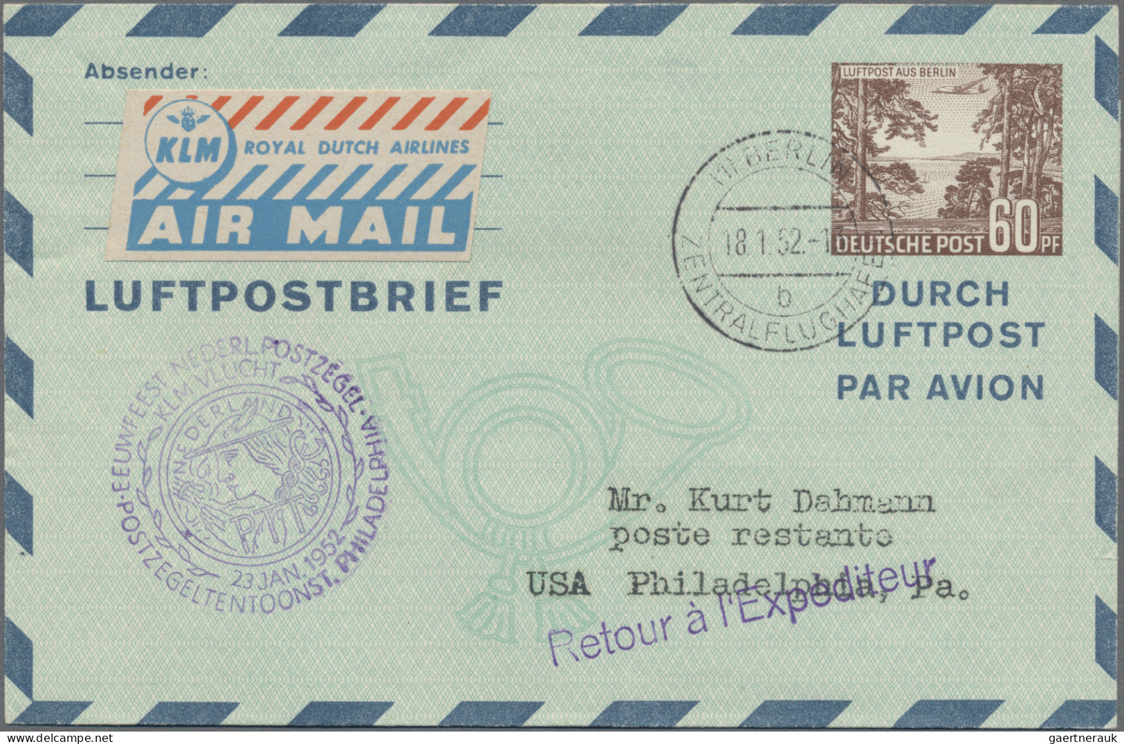 Berlin - Ganzsachen: 1952/1954, Lot Mit Luftpostbriefen LF 3 60 Pf "Luftpost Aus - Otros & Sin Clasificación