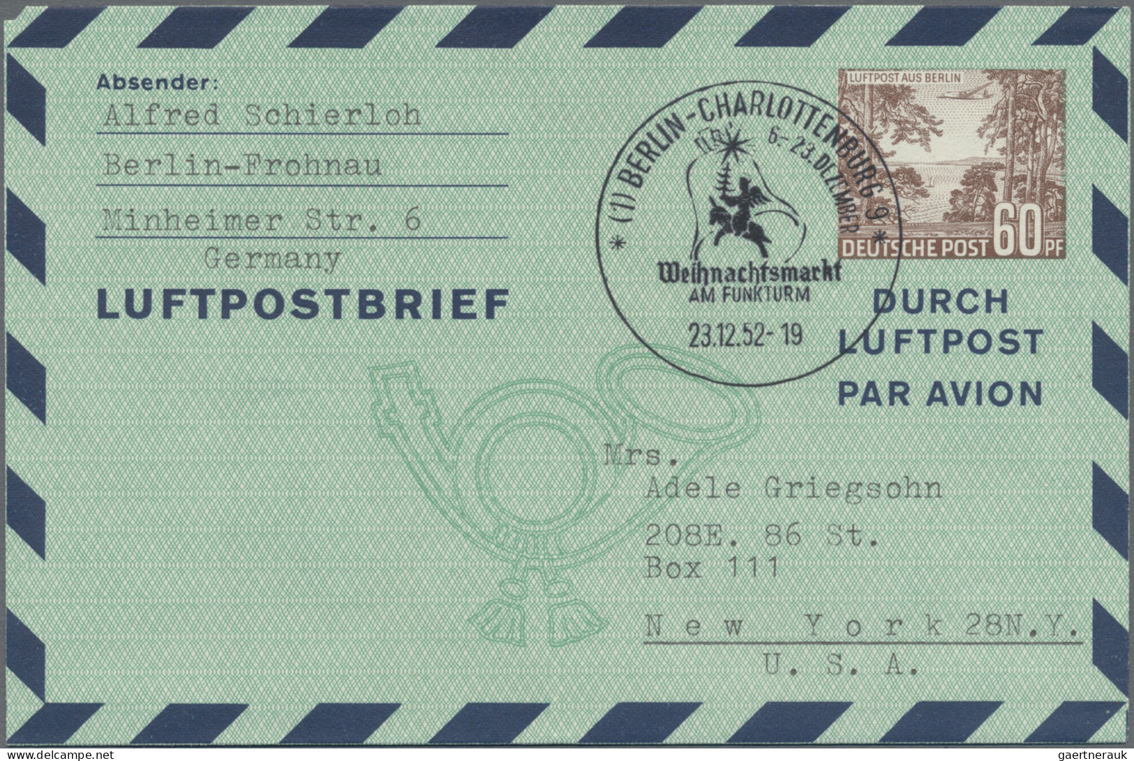 Berlin - Ganzsachen: 1952/1954, Lot mit Luftpostbriefen LF 3 60 Pf "Luftpost aus