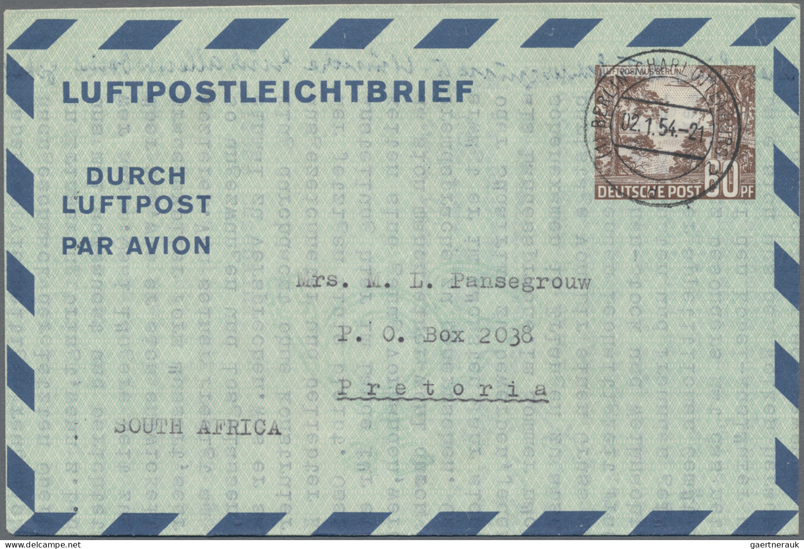 Berlin - Ganzsachen: 1952/1954, Lot mit Luftpostbriefen LF 3 60 Pf "Luftpost aus