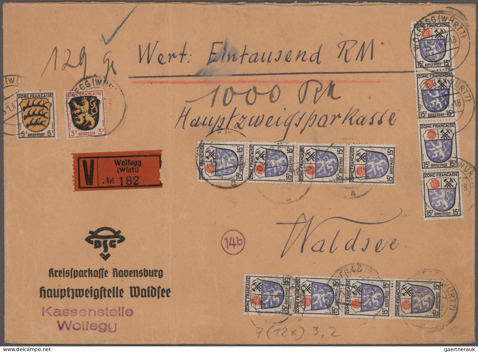 Französische Zone: 1946/1948, WERTBRIEFE, Nette Kl. Sammlung Von 13 Wertbriefen - Other & Unclassified