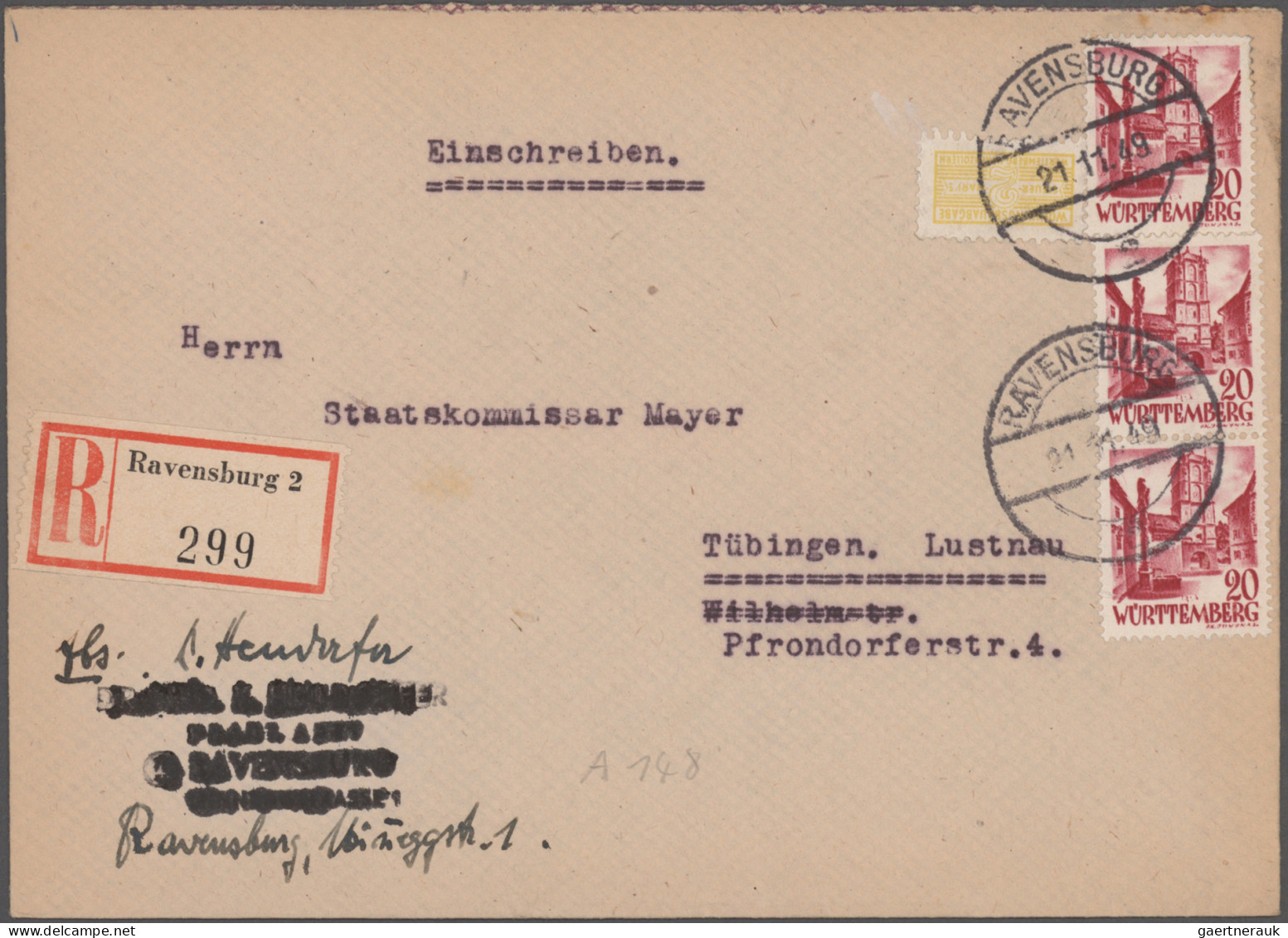 Französische Zone - Württemberg - Wohnungsbau-Abgabe: 1949, Partie Von Ca. 180 B - Other & Unclassified