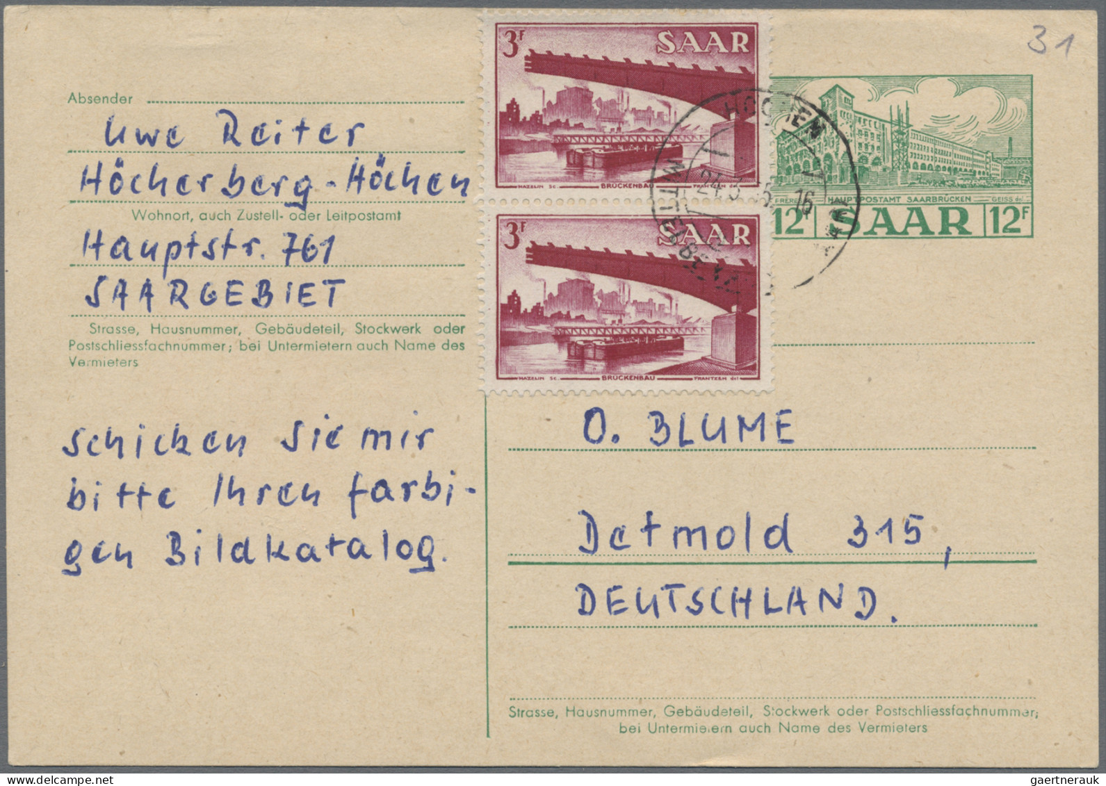 Saarland (1947/56): 1947/1958, Nette Partie Von 31 Briefen Und Karten, Dabei Att - Lettres & Documents