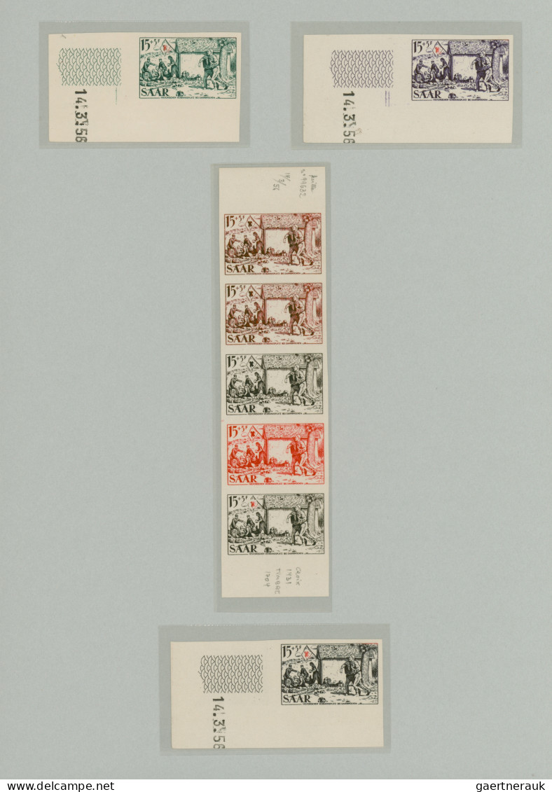 Saarland (1947/56): 1956, 15 Fr Rotes Kreuz: Kleine Sammlung Zu Den Probedrucken - Neufs