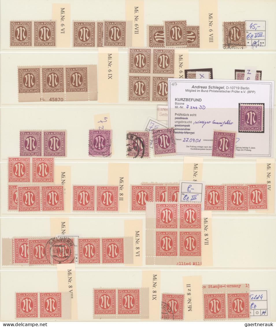 Bizone: 1945, AM-Post Amerikanischer Druck PLATTENFEHLER/FELDMERKMALE, Meist Pos - Other & Unclassified