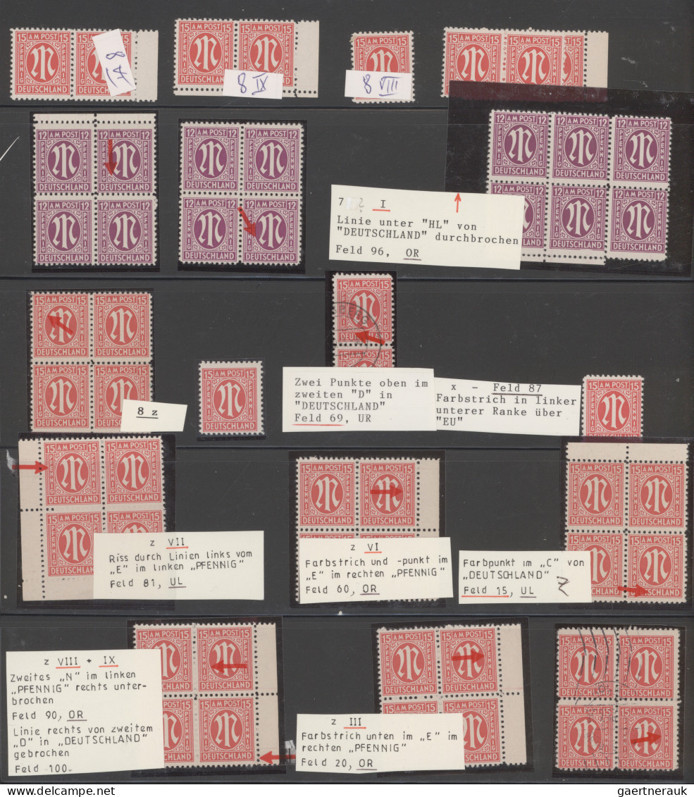 Bizone: 1945, AM-Post Amerikanischer Druck PLATTENFEHLER/FELDMERKMALE, Meist Pos - Autres & Non Classés