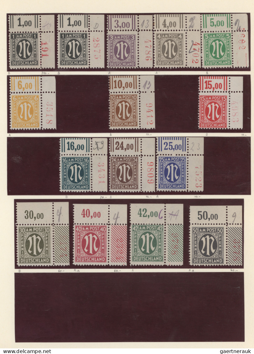 Bizone: 1945/1946, AM-POST, Spezialsammlung Von über 250 Marken Aller 3 Drucke, - Autres & Non Classés