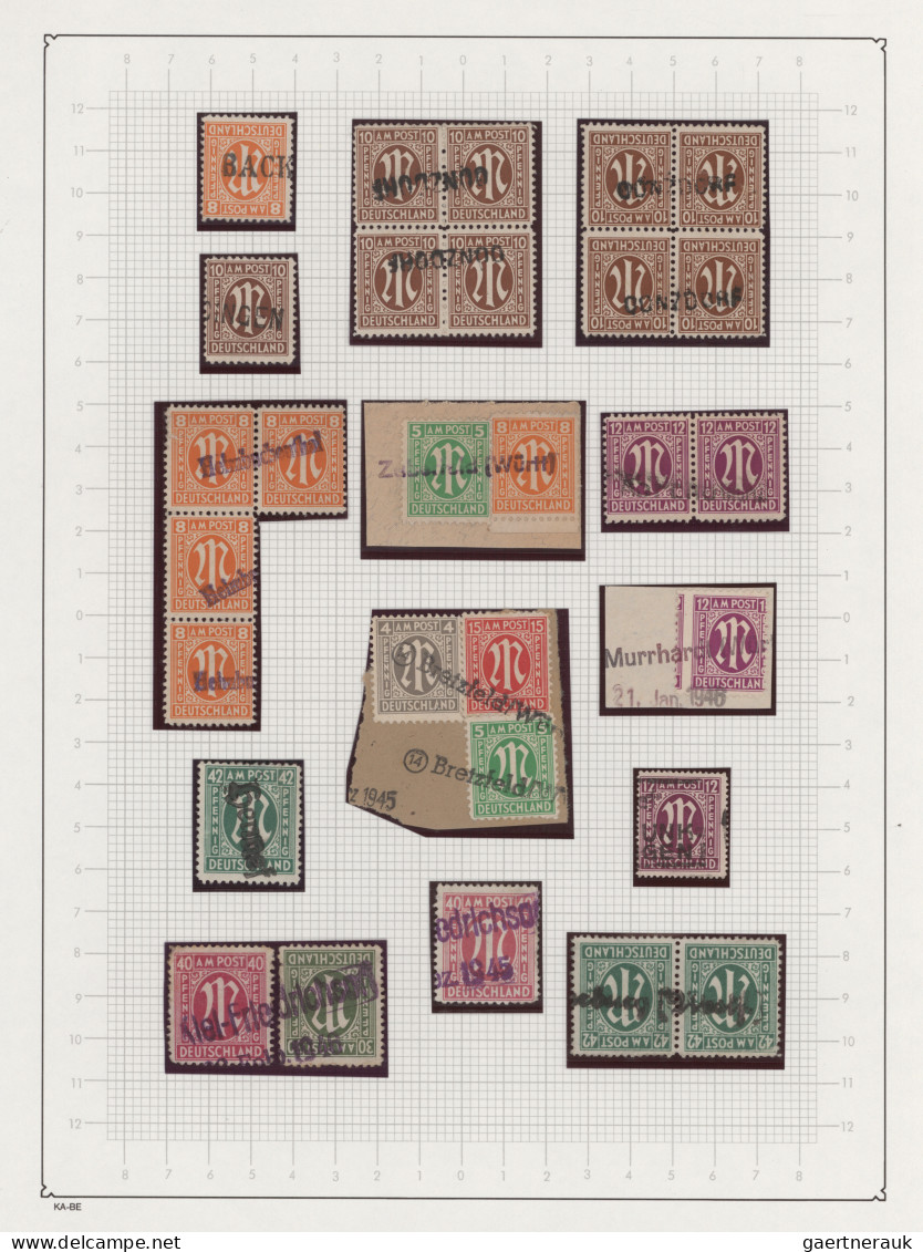 Bizone: 1945/1946, AM-Post-Notstempel, Sammlung Von 62 Marken Incl. Einheiten, A - Otros & Sin Clasificación