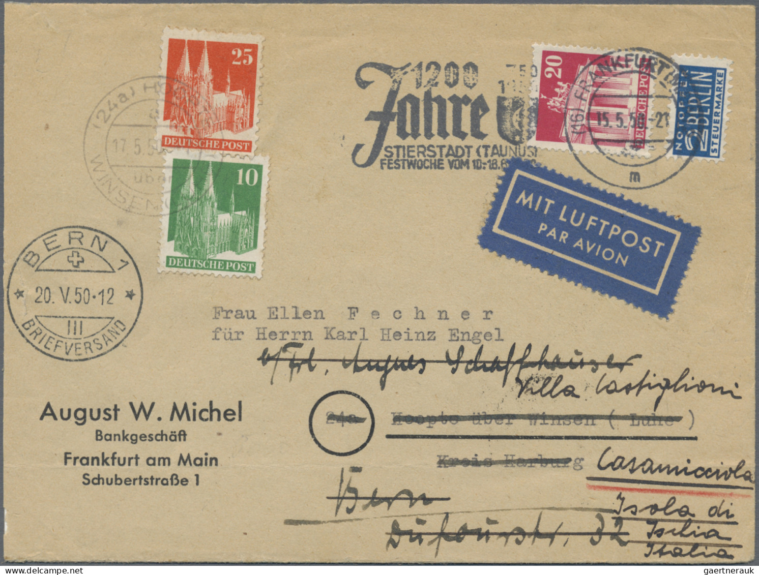 Bizone: 1948/1950, Bauten, Vier Interessante Luftpostbriefe: 80 Pfg. Wg Als EF A - Other & Unclassified