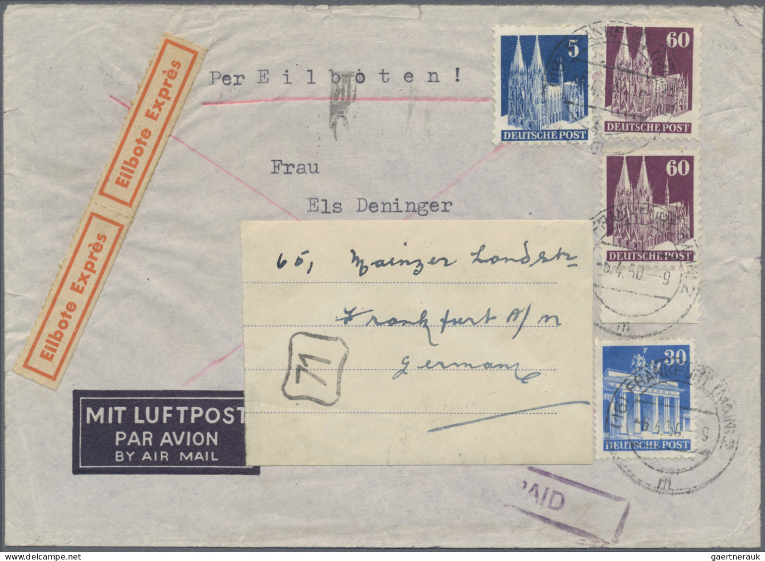 Bizone: 1948/1950, Bauten, Vier Interessante Luftpostbriefe: 80 Pfg. Wg Als EF A - Andere & Zonder Classificatie