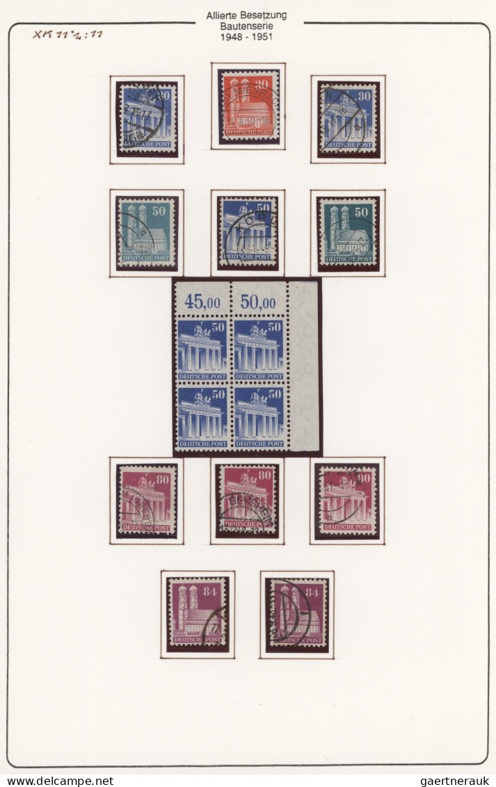 Bizone: 1948/1951, Bauten- Spezialsammlung, Sortiert Nach Zähnungen, Typen Und P - Otros & Sin Clasificación