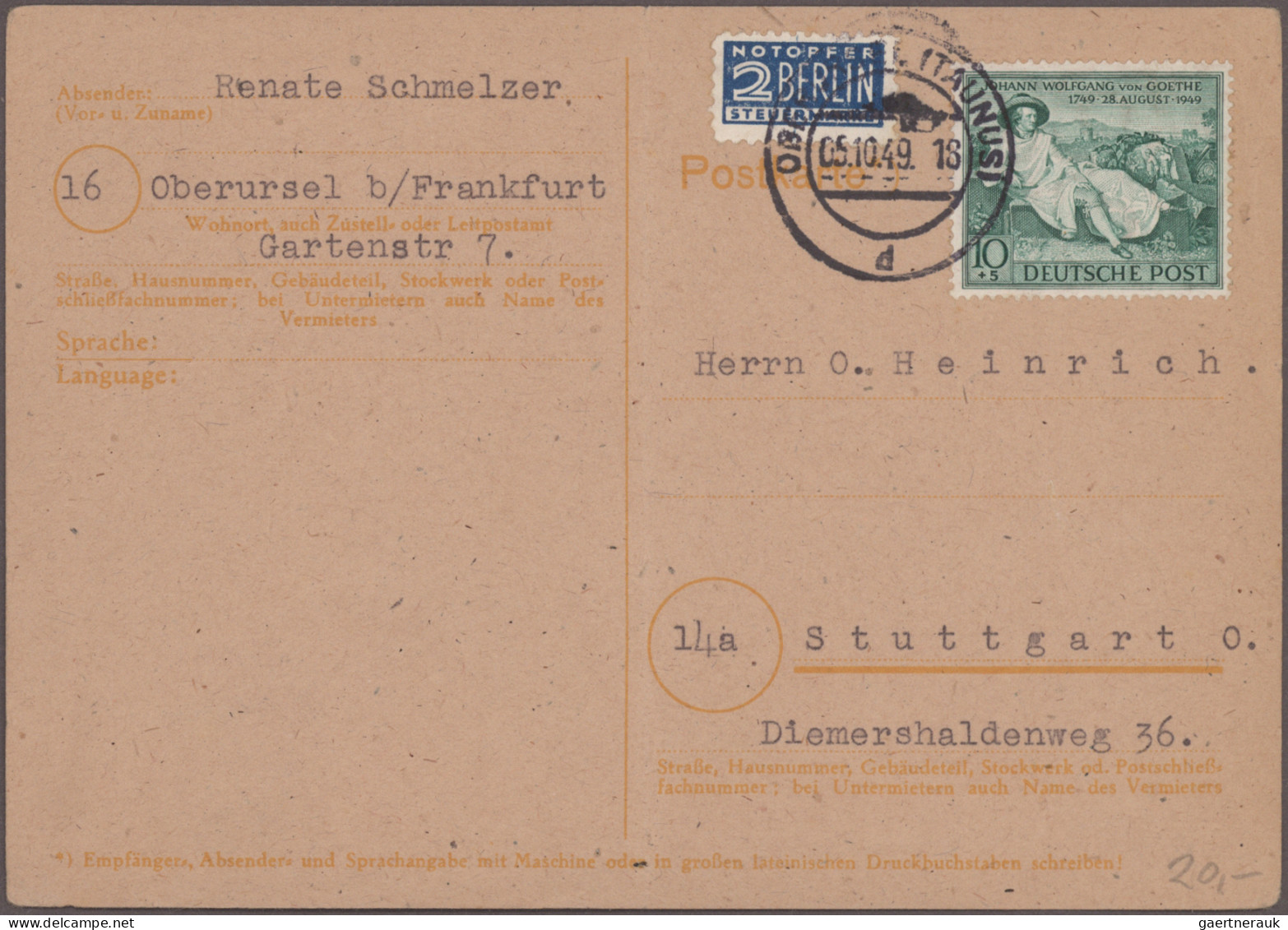 Bizone: 1949, 10 Pf Bis 30 Pf 'Goethe' In Postfrischen Paaren Und Viererblocks, - Other & Unclassified