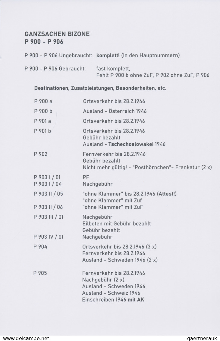 Bizone - Ganzsachen: 1945/1950, Umfangreiche Sammlung Ungebrauchter Und Gebrauch - Sonstige & Ohne Zuordnung