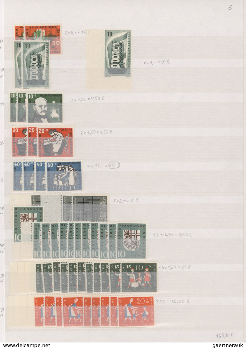 Bundesrepublik Deutschland: 1949/1959, Postfrische Partie Im Steckbuch Mit Guten - Sammlungen
