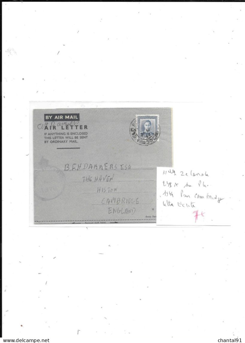 NOUVELLE ZELANDE N° 239A OBL SUR PLI POUR CAMBRIDGE LETTRE ECRITE 1944 - Storia Postale