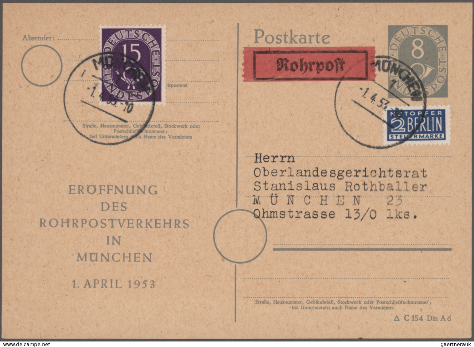 Bundesrepublik - Ganzsachen: 1952/1954, Posthorn, Saubere Sammlung Von 27 Gebrau - Autres & Non Classés