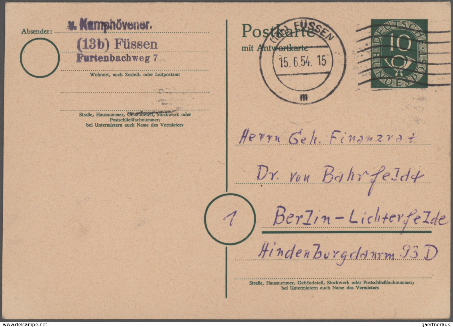 Bundesrepublik - Ganzsachen: 1952/1954, Posthorn, Saubere Sammlung Von 27 Gebrau - Sonstige & Ohne Zuordnung