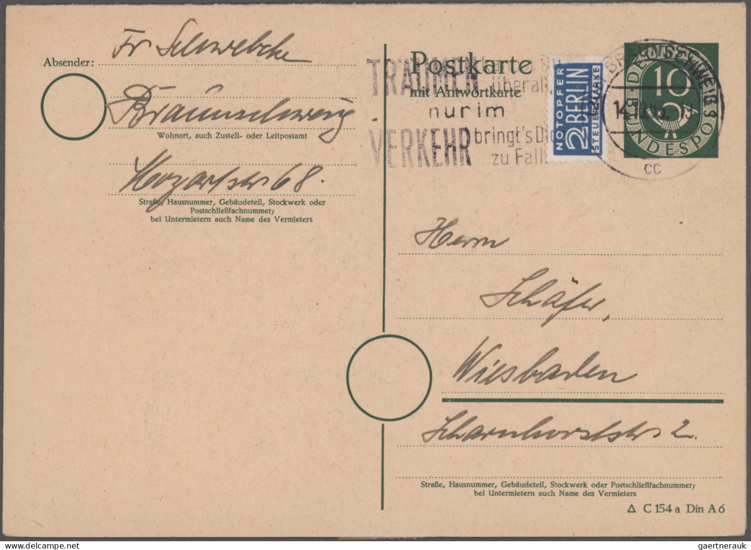 Bundesrepublik - Ganzsachen: 1952/1954, Posthorn, Saubere Sammlung Von 27 Gebrau - Other & Unclassified