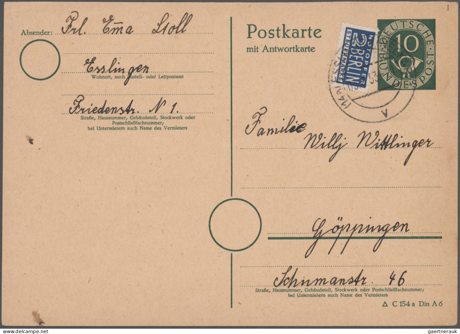 Bundesrepublik - Ganzsachen: 1952/1954, Posthorn, Saubere Sammlung Von 27 Gebrau - Andere & Zonder Classificatie