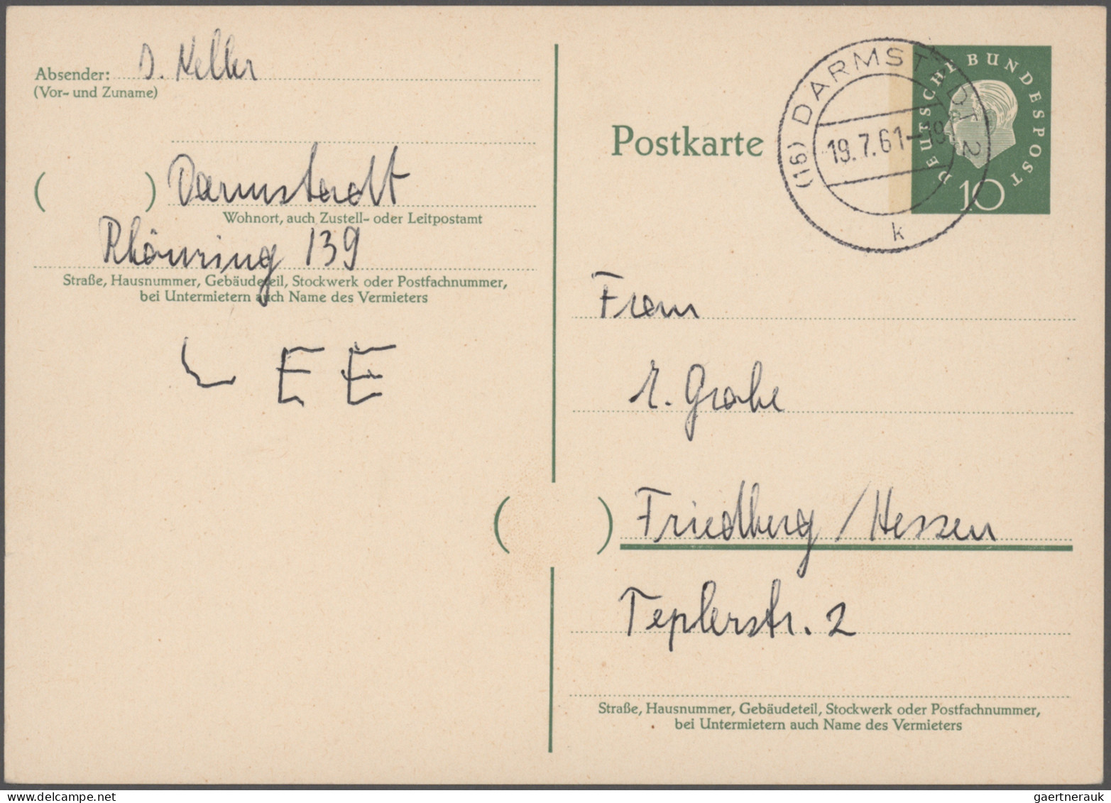 Bundesrepublik - Ganzsachen: 1954/1961, Bundespräsident Heuss I und Heuss II, um