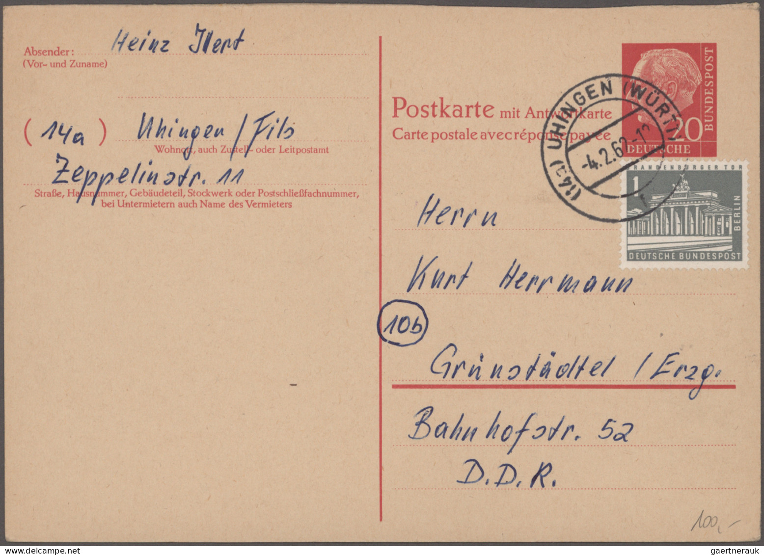 Bundesrepublik - Ganzsachen: 1954/1961, Heuss-Ganzsachen, saubere Sammlung von 5