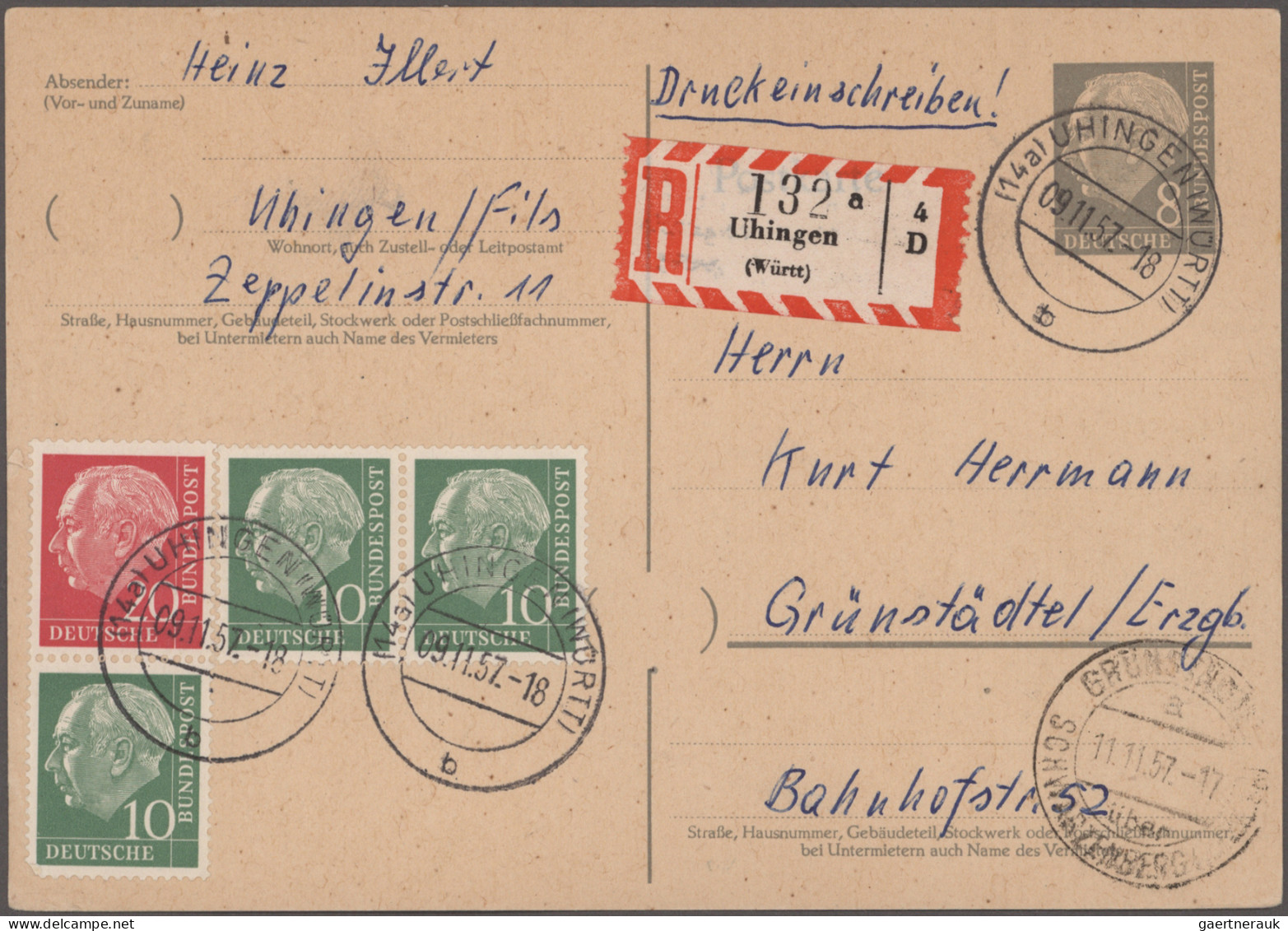 Bundesrepublik - Ganzsachen: 1954/1961, Heuss-Ganzsachen, saubere Sammlung von 5