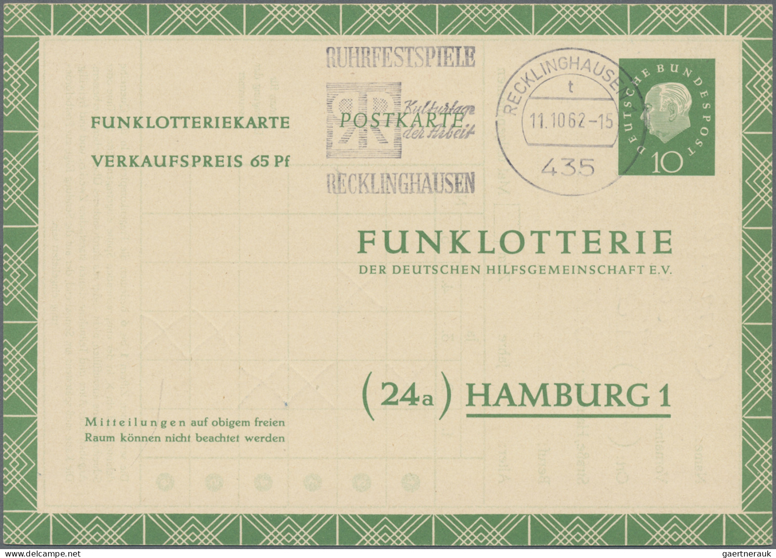 Bundesrepublik - Ganzsachen: 1959/1963, Funklotteriekarten, Saubere Partie Von 3 - Sonstige & Ohne Zuordnung