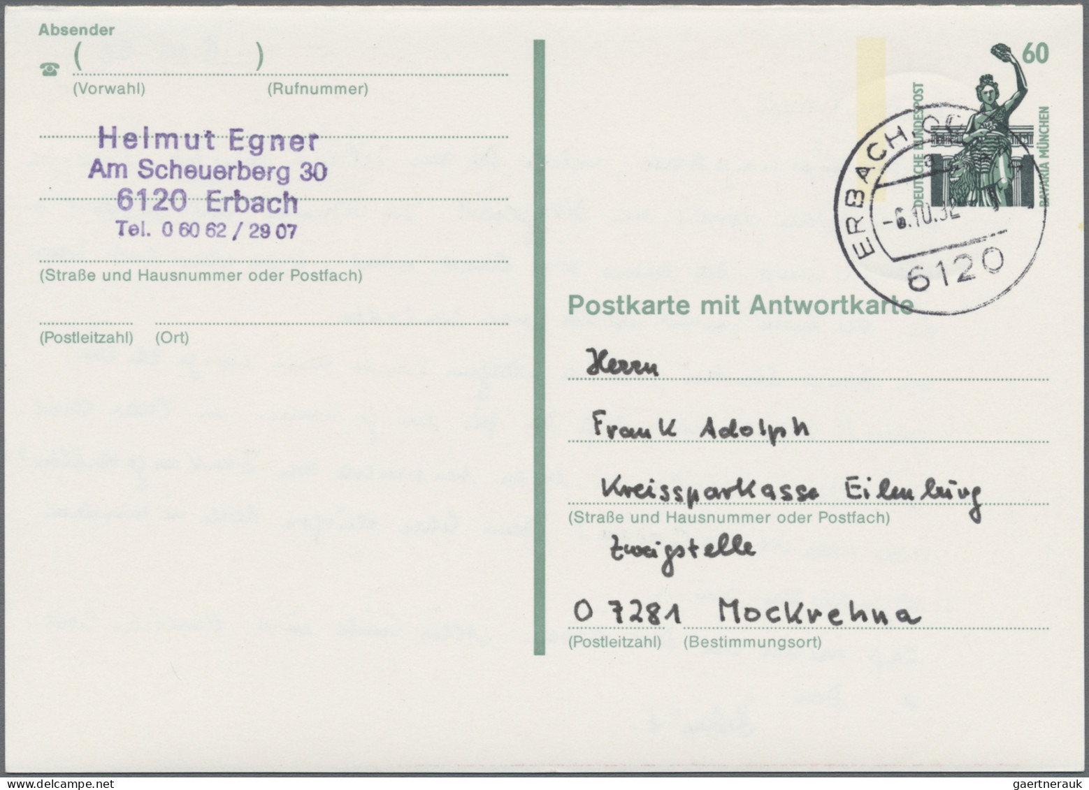 Bundesrepublik - Ganzsachen: 1989, Doppelkarte 60 Pfg.+60 Pfg. Sehenswürdigkeite - Sonstige & Ohne Zuordnung