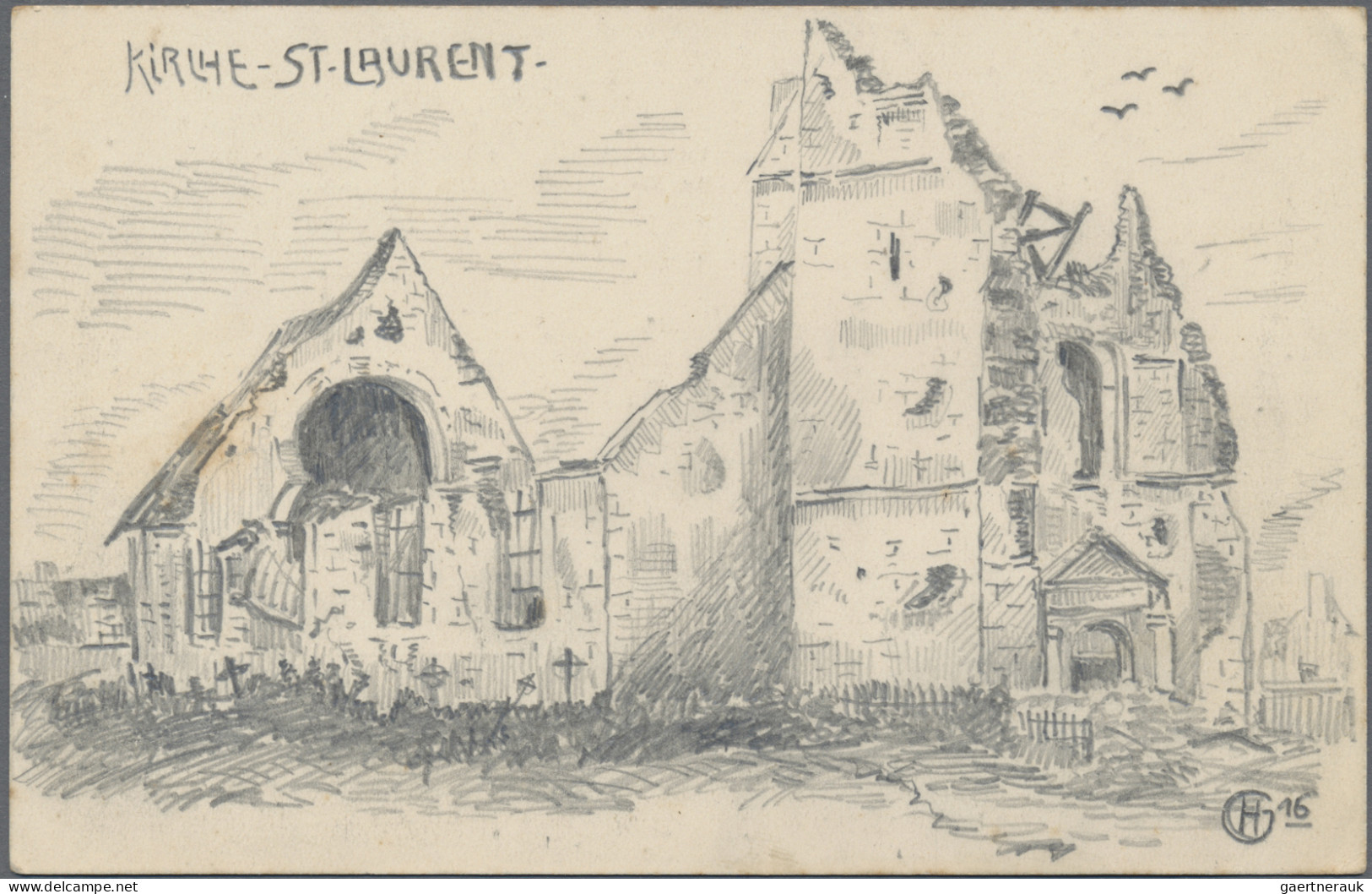 Ansichtskarten: Motive: 1915/1917, Partie Von Sechs Handgemalten Ansichtskarten - Altri & Non Classificati