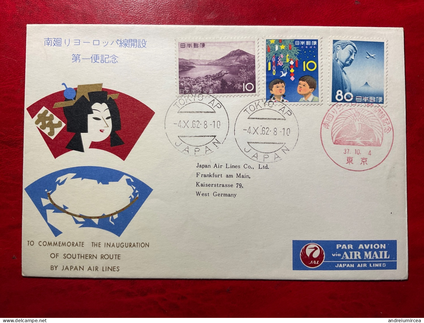 1962 Special Cover 10 Years Inauguration Of Southern Route By Japan AIR Lines From Tokyo To West Germany - Airmail