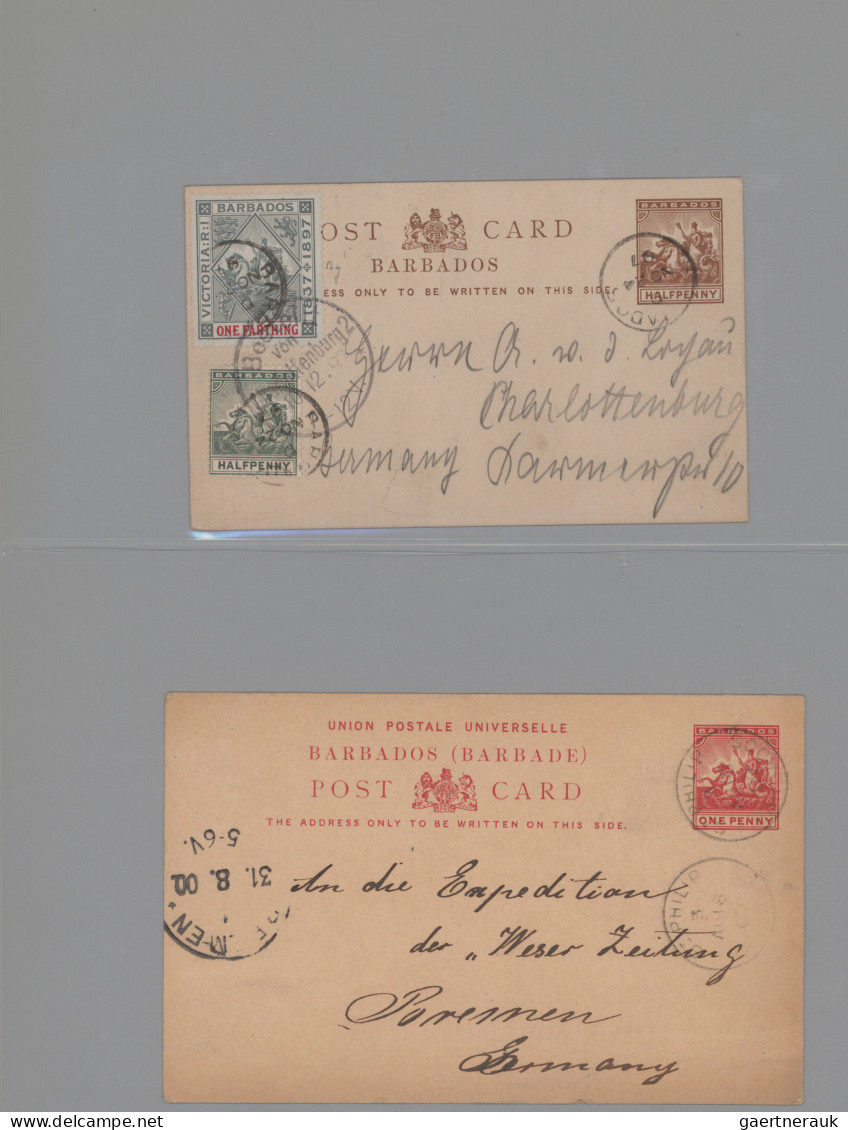 Barbados - Postal Stationery: 1892/1912, Lot Of Nine Used Stationery Cards Mainl - Barbades (1966-...)